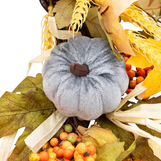 24" Velvet Pumpkins & Wheat Fall Harvest Wreath